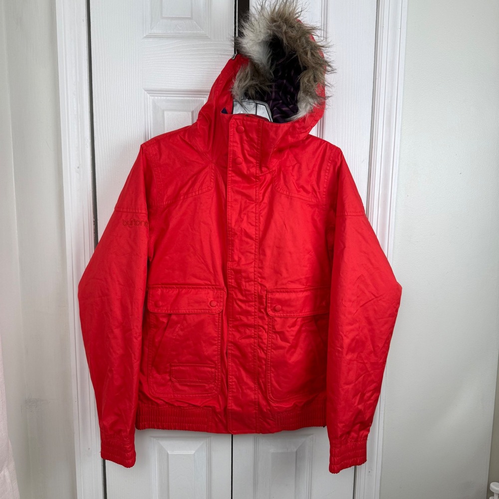 Burton Women's Red‎ Snow Jacket Ski Coat Hooded Faux Fur Trim S Dryride Winter